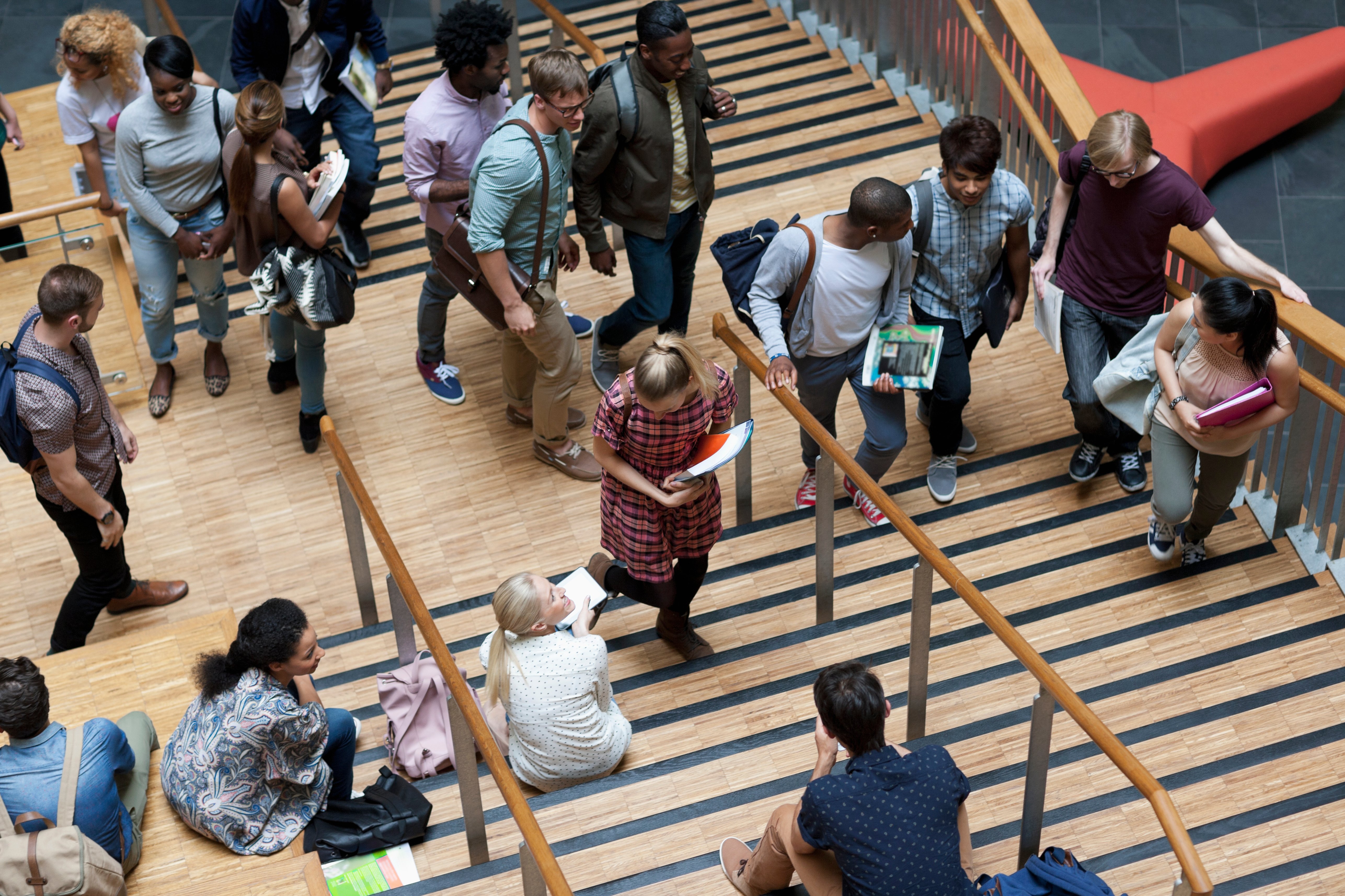 University stairways with students