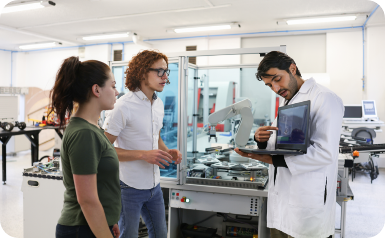 Professor showing laptop screen