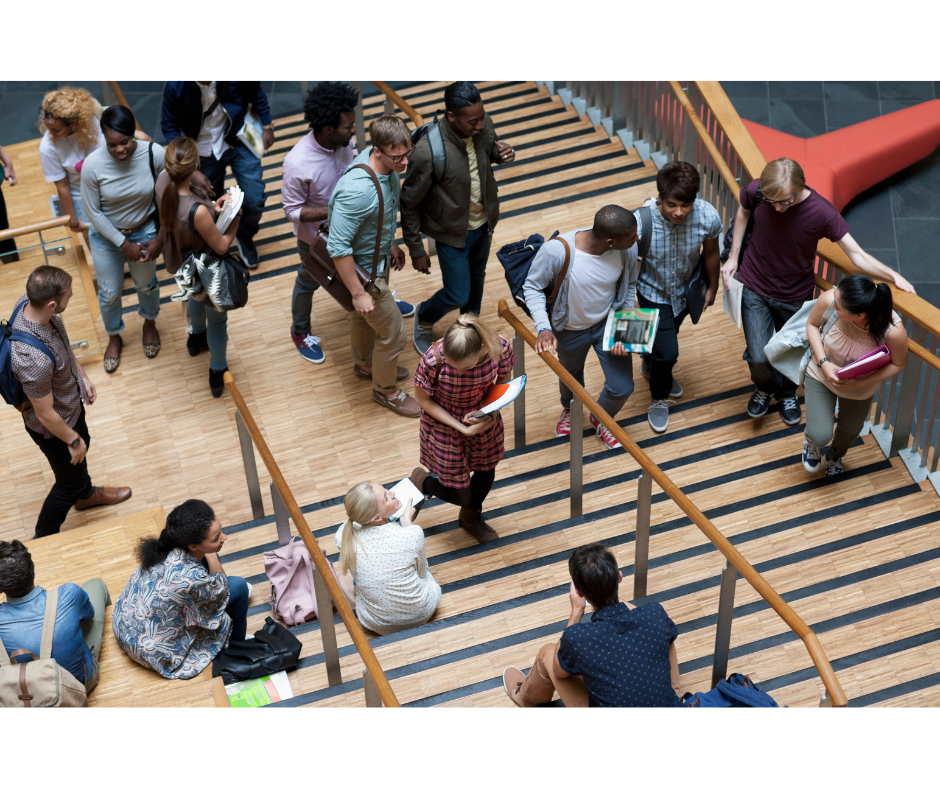 University stairways with students