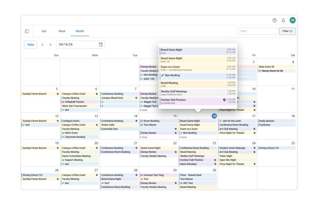 Screenshot of Ad Astra scheduling software showing calendar view with multiple event blocks.