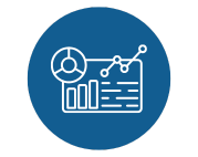 Blue circular icon with chart and magnifying glass symbolizing analytics and reporting tools.