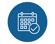 Blue circular icon with a calendar and checkmark for annual scheduling maps and academic planning.